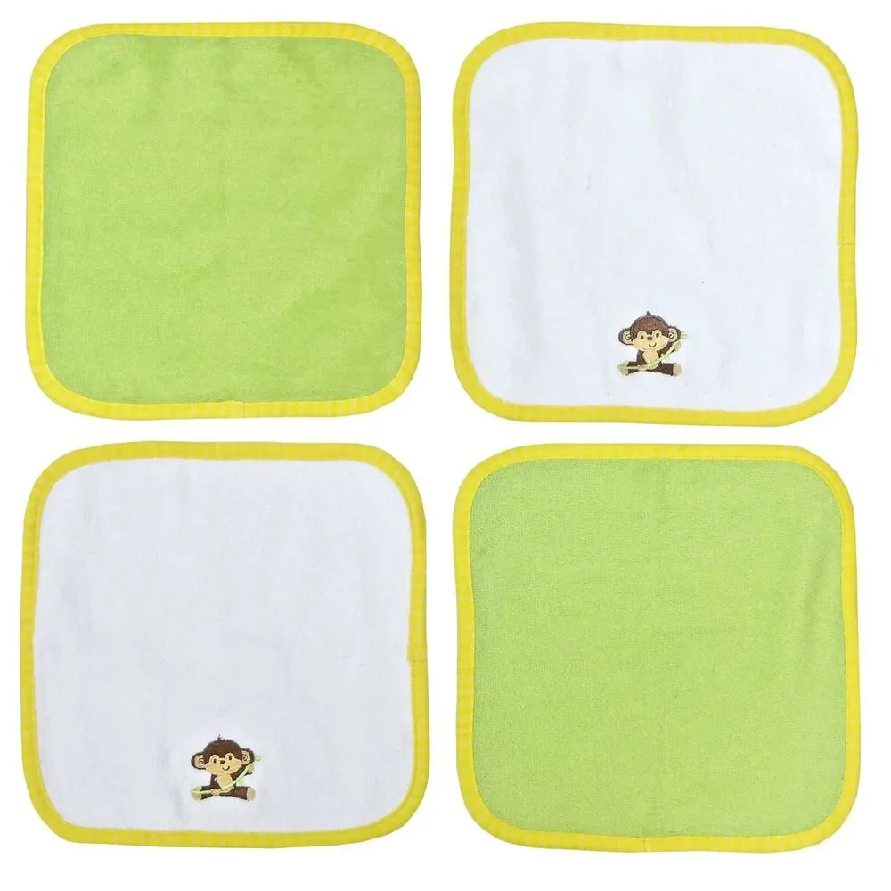 Neat Solutions Monkey Terry Washcloth Set 4 Count Yellow Green Baby Bath